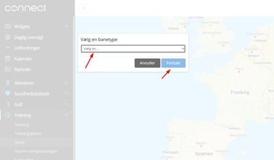 vælg banetype i garmin